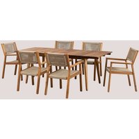 Sklum - Rechteckiges Tischset 160-210x90 cm ausziehbar und 6 Gartenstühle mit Armlehnen aus Akazienholz Tenay Braun Weizen von SKLUM