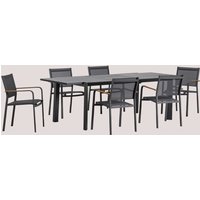 Rechteckiges ausziehbares Tischset Starmi, 180 x 240–100 cm, und 6 stapelbare Archer-Gartenstühle aus Aluminium. Grau Graphit - Sklum von SKLUM
