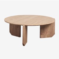 Sklum - Runder Couchtisch Lavinia aus Naturstein und Mangoholz Ø85 cm Braun Natur Travertine von SKLUM