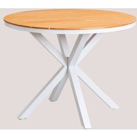 Sklum - Runder Gartentisch aus Aluminium und Eukalyptusholz Archer Gardenia Weiß Ø100 cm - Gardenia Weiß Ø100 cm von SKLUM