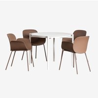 Rundes Elton-Tischset aus Aluminium (Ø110 cm) und 4 Lynette-Gartenstühle Braun Karamel - Sklum von SKLUM