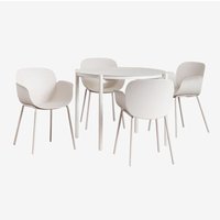 Rundes Elton-Tischset aus Aluminium (Ø110 cm) und 4 Lynette-Gartenstühle Steinweiß - Sklum von SKLUM