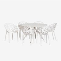 Rundes Valerie-Tischset aus Aluminium (Ø125 cm) und 6 Ores-Gartenstühle Gardenia Weiß - Sklum von SKLUM