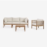 SKLUM Gartenset mit dreiteiligem Modulsofa mit Armlehnen, Sessel und Couchtisch aus Branson-Akazienholz Akazie Braun von SKLUM