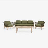 SKLUM Karvia Gartenset mit 3-Sitzer-Sofa, 2 Sesseln und Couchtisch aus Aluminium und Akazienholz Helles Akazienbraun von SKLUM