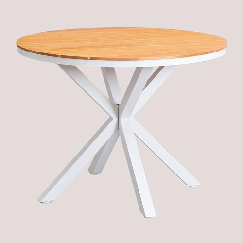 SKLUM Runder Gartentisch aus Aluminium und Eukalyptusholz Archer Gardenia Weiß Ø100 cm von SKLUM