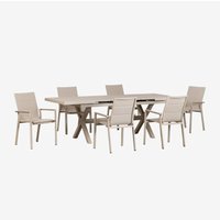 SKLUM Set aus ausziehbarem rechteckigem Gartentisch 180-240x90 cm und 6 stapelbaren Gartenstühlen mit Aluminiumarmlehnen Karena Beige Tapioca SKLUM Set aus ausziehbarem rechteckigem Gartentisch 180-240x90 cm und 6 stapelbaren Gartenstühlen mit Aluminiumarmlehnen Karena Beige Tapioca von SKLUM