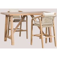 Set aus rechteckigem Stehtisch (160x90 cm) und 2 hohe Gartenhocker aus Akazienholz Dubai Gardenia Weiß Rustikales Akazienbraun - Sklum von SKLUM