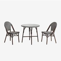 SKLUM Brielle Bistro rundes Tischset (80 cm Durchmesser) und zwei stapelbare Aluminium-Gartenstühle Grau Graphit - Gardenia Weiß von SKLUM