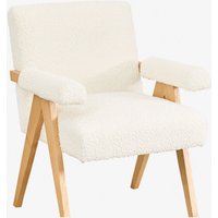 Sklum - 2er-Pack Esszimmerstühle mit Armlehnen aus Holz und Lucca-Bouclé-Stoff von SKLUM