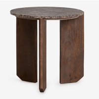 Sklum - 2er-Set runde Nachttische Ø50 cm aus Naturstein und Mangoholz Lavinia Braun Dark Brauner Marmor von SKLUM
