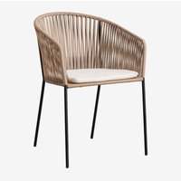 Sklum - 4er-Pack stapelbare Esszimmerstühle mit Armlehnen aus Eisen und geflochtenem Seil Jocelyn Natürlich - Schwarz von SKLUM