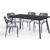 Sklum - Arhiza rechteckiges Tischset, 160 x 90 cm, und 4 stapelbare Gartenstühle aus Aluminium. Grau Graphit von SKLUM