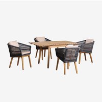 Sklum - Garten-Set mit ausziehbarem Holztisch (90–150 x 90 cm) Naele und 4 Stühle Barker Grau Anthrazit von SKLUM
