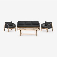 Sklum - Gartenset mit 3-Sitzer-Sofa, 2 Sesseln und Couchtisch aus Akazienholz Dubai Grau Graphit Rustikales Akazienbraun Sklum - Gartenset mit 3-Sitzer-Sofa, 2 Sesseln und Couchtisch aus Akazienholz Dubai Grau Graphit Rustikales Akazienbraun von SKLUM