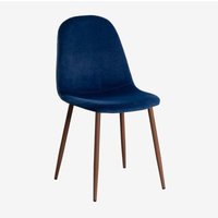 Sklum - Packen Sie 2 Glamm-Esszimmerstühle aus Samt Blau Dunkles Holz - Blau Dunkles Holz von SKLUM