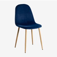 Sklum - Packung mit 4 Glamm Samt-Esszimmerstühlen Blau Natürliches Holz - Blau Natürliches Holz von SKLUM