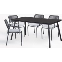 Sklum - Rechteckiger Tisch 160 x 90 cm und 4 stapelbare Esszimmerstühle aus Aluminium Arhiza Set Grau Graphit von SKLUM