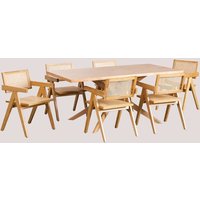 Rechteckiges Esstisch-Set (180 x 90 cm) Arnaiz und 6 Stühle mit Armlehnen aus Fresno-Holz und Rattan im Lali Style Braun Natur - Braun Natur - Sklum von SKLUM