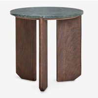 Sklum - Runder Couchtisch Lavinia aus Naturstein und Mangoholz Ø50 cm Braun Dark Grüner Marmor von SKLUM