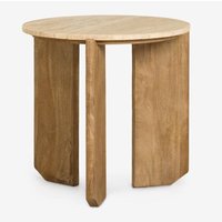 Sklum - Runder Couchtisch Lavinia aus Naturstein und Mangoholz Ø50 cm Braun Natur Travertine von SKLUM