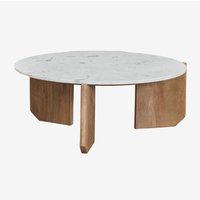 Sklum - Runder Couchtisch Lavinia aus Naturstein und Mangoholz Ø85 cm Braun Natur Weißer Marmor von SKLUM