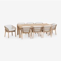 Sklum - Set aus rechteckigem Tisch 220x100 cm und 8 Gartenstühlen aus Akazienholz und geflochtenem Karvia-Seil Helles Akazienbraun Sklum - Set aus rechteckigem Tisch 220x100 cm und 8 Gartenstühlen aus Akazienholz und geflochtenem Karvia-Seil Helles Akazienbraun von SKLUM