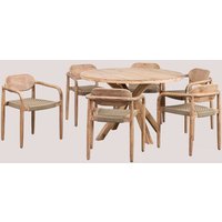 Sklum - Set mit rundem Tisch (ø 120 cm) und 6 Esszimmerstühle mit Armlehnen aus Holz Naele Braun Weizen von SKLUM