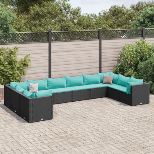 SKM 10-TLG. Garten-Lounge-Set mit Kissen Schwarz Poly Rattan,Möbel,Gartenmöbel,Gartenmöbel-Sets,Schwarz,71.7KG,3308284 von SKM