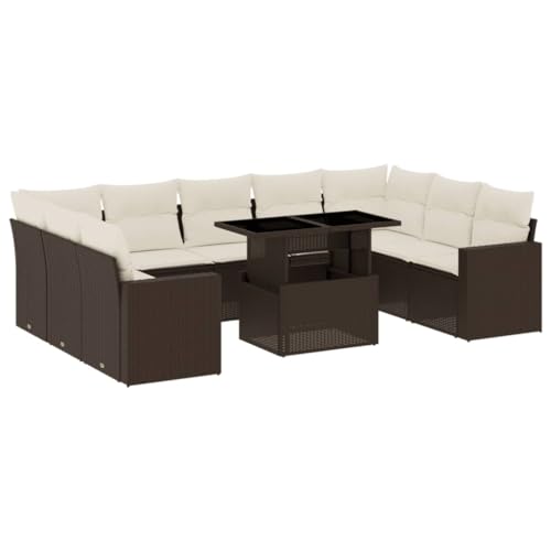SKM 10-TLG. Garten-Sofagarnitur mit Kissen Braun Poly Rattan,Möbel, Gartenmöbel, Gartenmöbel-Sets,Braun,86.9KG,3267483 von SKM
