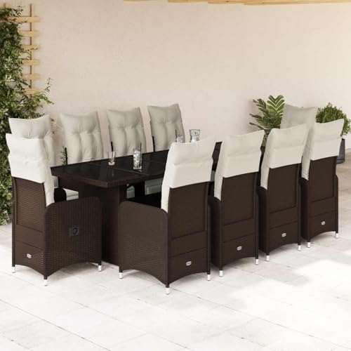 SKM 11-TLG. Garten-Bistro-Set mit Kissen Braun Poly Rattan,Möbel,Gartenmöbel,Gartenmöbel-Sets,Braun,141.6KG,3277298 von SKM