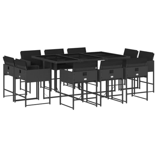 SKM 11-TLG. Garten-Essgruppe mit Kissen Schwarz Poly Rattan,Möbel,Gartenmöbel,Gartenmöbel-Sets,Schwarz,100.55 kg,3211387 von SKM