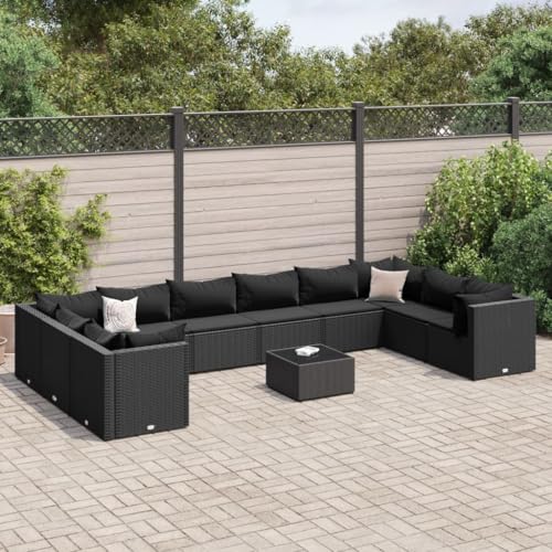 SKM 11-TLG. Garten-Lounge-Set mit Kissen Schwarz Poly Rattan,Möbel,Gartenmöbel,Gartenmöbel-Sets,Schwarz,76.5KG,3308291 von SKM