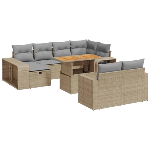 SKM 11-TLG. Garten-Sofagarnitur mit Kissen Beige Poly Rattan,Möbel,Gartenmöbel,Gartenmöbel-Sets,Beige,86.7 kg,3276515 von SKM