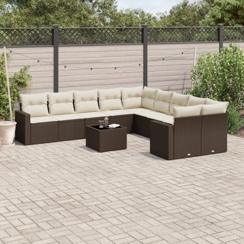 SKM 11-TLG. Garten-Sofagarnitur mit Kissen Braun Poly Rattan,Möbel ， Gartenmöbel ， Gartenmöbel-Sets,Braun,85.6KG,3219513 von SKM