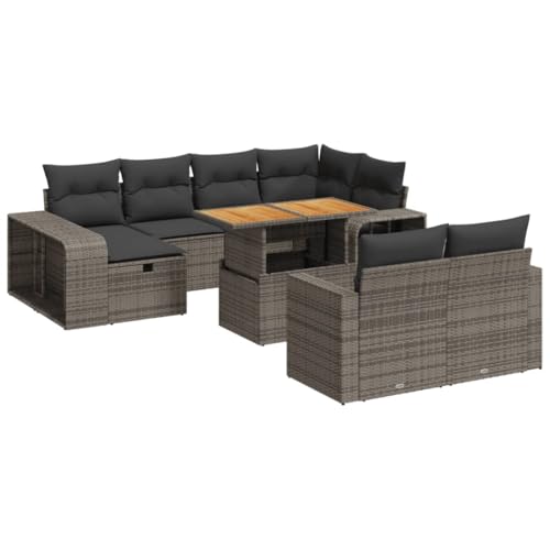 SKM 11-TLG. Garten-Sofagarnitur mit Kissen Grau Poly Rattan,Möbel,Gartenmöbel,Gartenmöbel-Sets,Grau,88.4 kg,3276516 von SKM