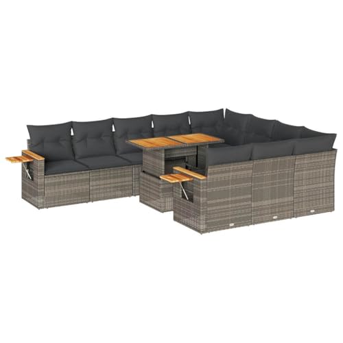 SKM 11-TLG. Garten-Sofagarnitur mit Kissen Grau Poly Rattan Akazie,Möbel, Gartenmöbel, Gartenmöbel-Sets,Grau,103.8KG,3327651 von SKM
