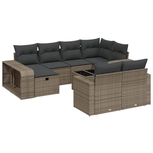 SKM 11-TLG. Garten-Sofagarnitur mit Kissen Hellgrau Poly Rattan,Möbel,Gartenmöbel,Gartenmöbel-Sets,Grau,80.5 kg,3266252 von SKM