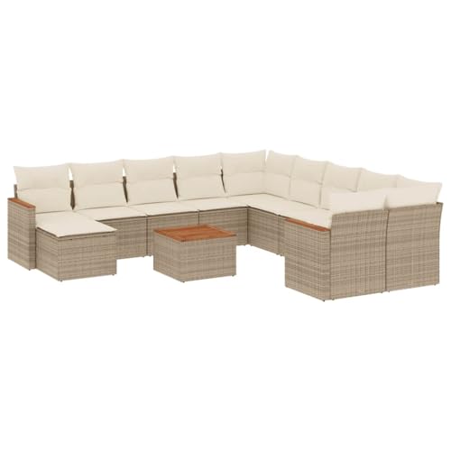 SKM 12-TLG. Garten-Sofagarnitur mit Kissen Beige Poly Rattan,Möbel,Gartenmöbel,Gartenmöbel-Sets,Beige,93.8 kg,3226576 von SKM
