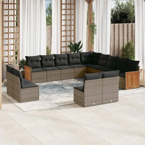 SKM 13-TLG. Garten-Sofagarnitur mit Kissen Grau Poly Rattan,Möbel,Gartenmöbel,Gartenmöbel-Sets,Grau,102.4KG,3228167 von SKM