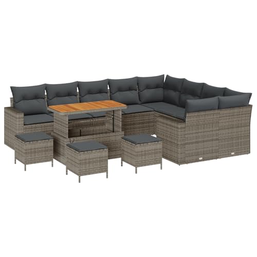 SKM 13-teiliges Garten Sofa Set mit Kissen Grau Poly Rattan Akazie,Möbel,Gartenmöbel,Gartensitzmöbel,Gartensofas,Grau,104.4KG,3363613 von SKM
