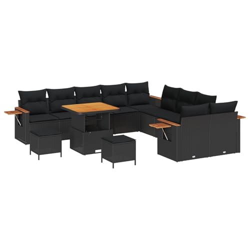 SKM 13-teiliges Garten Sofa Set mit Kissen Schwarzes Poly Rattan,Möbel,Gartenmöbel,Gartensitzmöbel,Gartensofas,Schwarz,109.6KG,3365179 von SKM