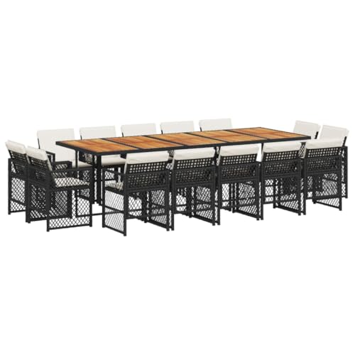 SKM 15-TLG. Garten-Essgruppe mit Kissen Schwarz Poly Rattan,Möbel,Gartenmöbel,Gartenmöbel-Sets,Schwarz,149.75 kg,3210879 von SKM