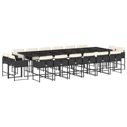 SKM 17-TLG. Garten-Essgruppe mit Kissen Schwarz Poly Rattan,Möbel,Gartenmöbel,Gartenmöbel-Sets,Schwarz,176.85 kg,3211422 von SKM