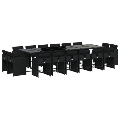 SKM 17-TLG. Garten-Essgruppe mit Kissen Schwarz Poly Rattan,Möbel,Gartenmöbel,Gartenmöbel-Sets,Schwarz,184.6 kg,3211243 von SKM