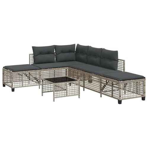 SKM 3-TLG. Garten-Ecksofa-Set mit Kissen Hellgrau Poly Rattan,Möbel, Gartenmöbel, Gartensitzmöbel, Gartensofas,Grau,29.8KG,365449 von SKM