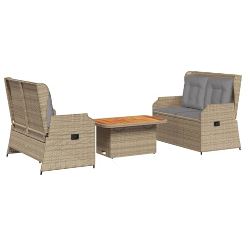 SKM 3-TLG. Garten-Lounge-Set mit Kissen Beige Poly Rattan,Möbel,Gartenmöbel,Gartenmöbel-Sets,Beige,47.6 kg,3262749 von SKM