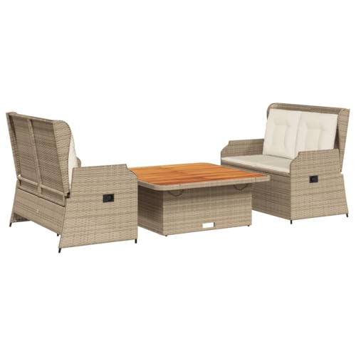SKM 3-TLG. Garten-Lounge-Set mit Kissen Beige Poly Rattan,Möbel,Gartenmöbel,Gartenmöbel-Sets,Beige,57.4 kg,3262746 von SKM
