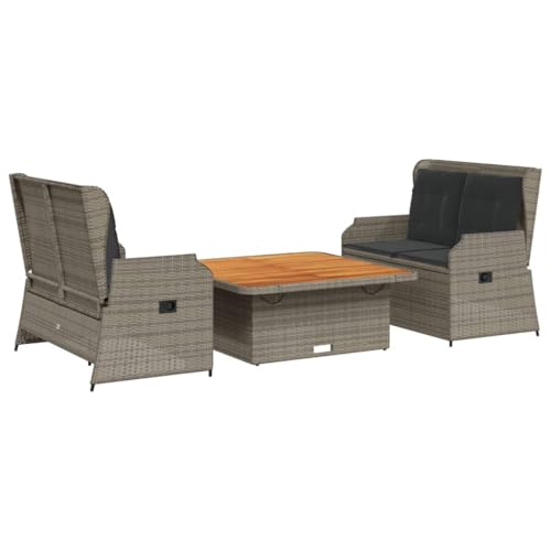 SKM 3-TLG. Garten-Lounge-Set mit Kissen Grau Poly Rattan,Möbel,Gartenmöbel,Gartenmöbel-Sets,Grau,57 kg,3262742 von SKM