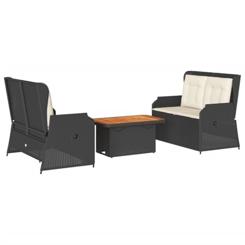 SKM 3-TLG. Garten-Lounge-Set mit Kissen Schwarz Poly Rattan,Möbel,Gartenmöbel,Gartenmöbel-Sets,Schwarz,47.6 kg,3262747 von SKM
